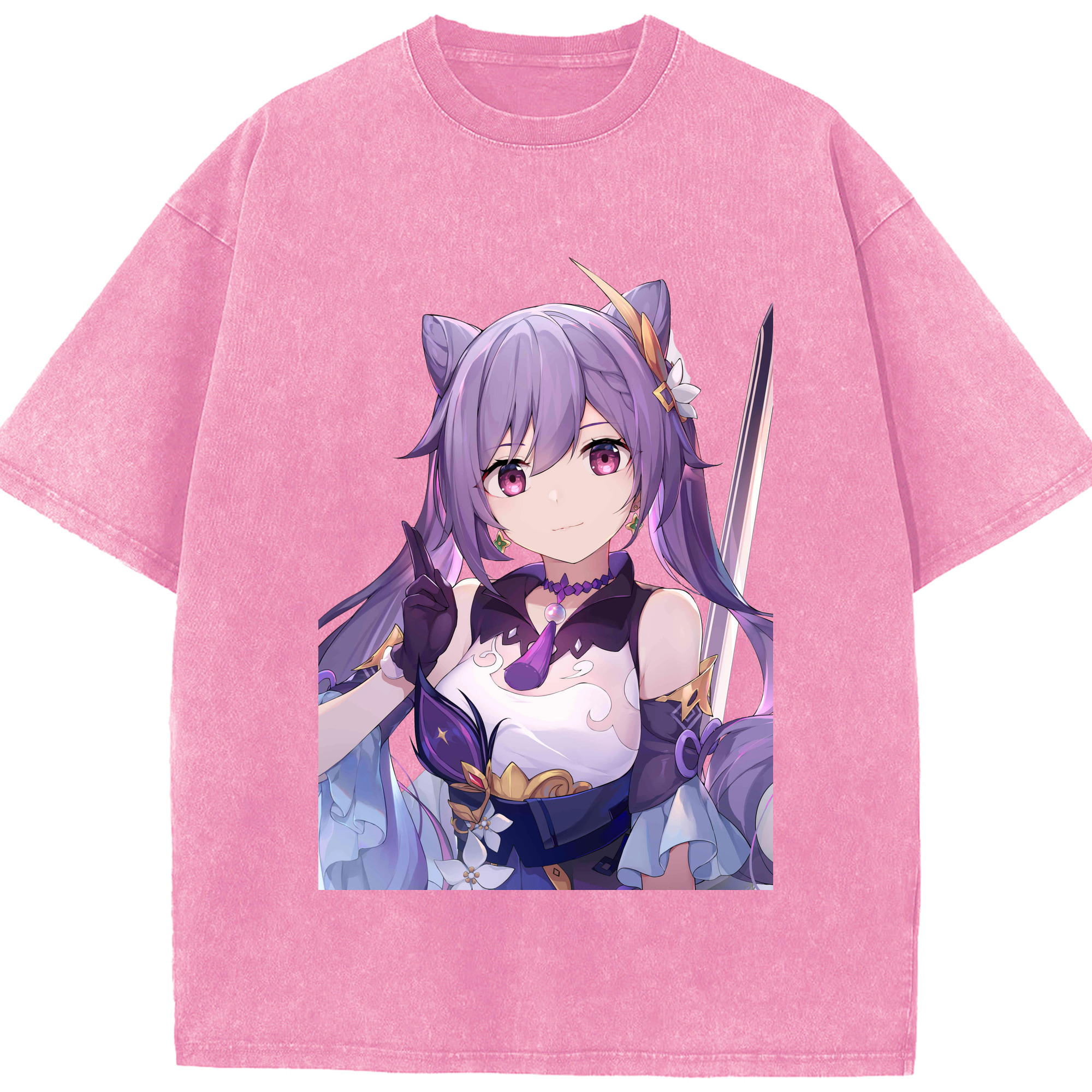 げんし神 刻晴 こくせい genshin Kokusei 綿100% ヴィンテージ風 半袖Tシャツ（フロントプリント）